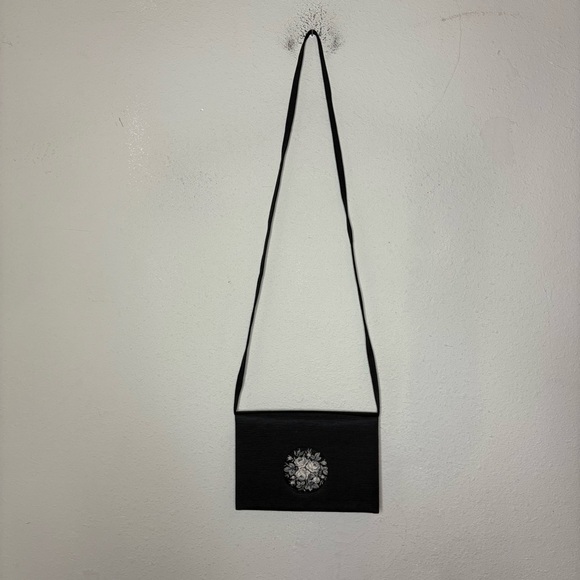 Vintage Black Evening Handbag with Embroidered Detailing from Austria - Picture 1 of 7